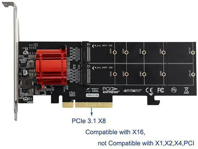 Alt view image 5 of 6 - M.2 M Key NVMe PCIe 3.1 Adapter Card, Support 2230/2242/2260/2280/22110 SSD with Low Profile Bracket