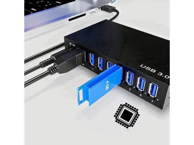 Alt view image 4 of 7 - 7-Port Aluminum Powered USB 3.0 Hub, 36W 12V3A Adapter for HDD Laptop Game Console