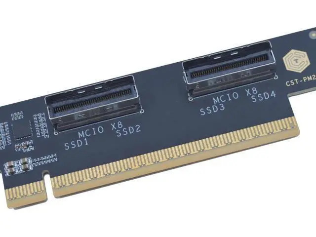 Alt view image 3 of 6 - PCIe 5.0 x16 to 2 Upward MCIO x8 Adapter Card, Supports 4 U.2 NVMe SSD