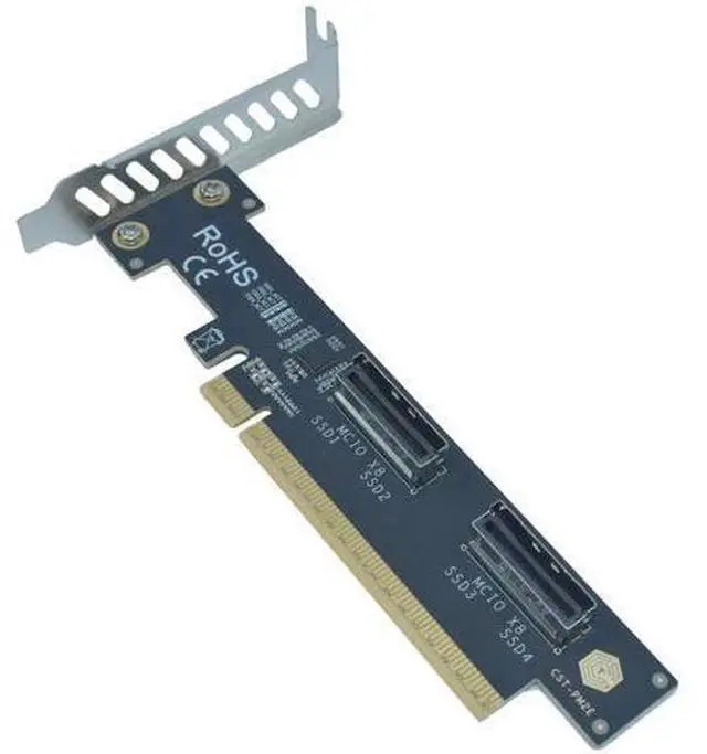 Alt view image 5 of 6 - PCIe 5.0 x16 to 2 Upward MCIO x8 Adapter Card, Supports 4 U.2 NVMe SSD