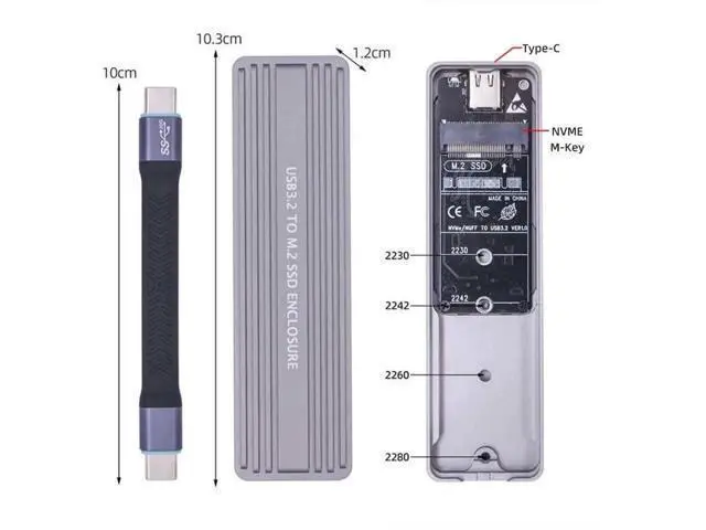 Alt view image 5 of 6 - USB 3.2 Gen 2x2 20Gbps M.2 SSD Enclosure Reader, RTL9220 Dual Protocol Adapter Supports NVMe & SATA M.2 SSD 2230/2242/2280mm, Type-C External SSD Case