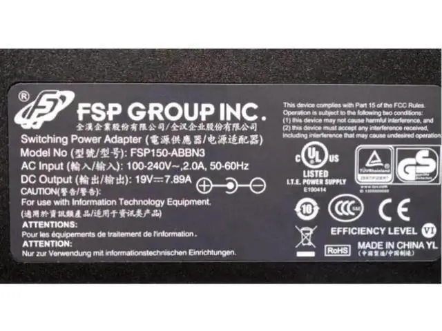 Alt view image 2 of 2 - 150W AC Power Adapter FSP150-ABBN3, 19V 7.89A Replacement Charger for CyberPower Tracer III 15 NFSV1511 Gaming Laptop
