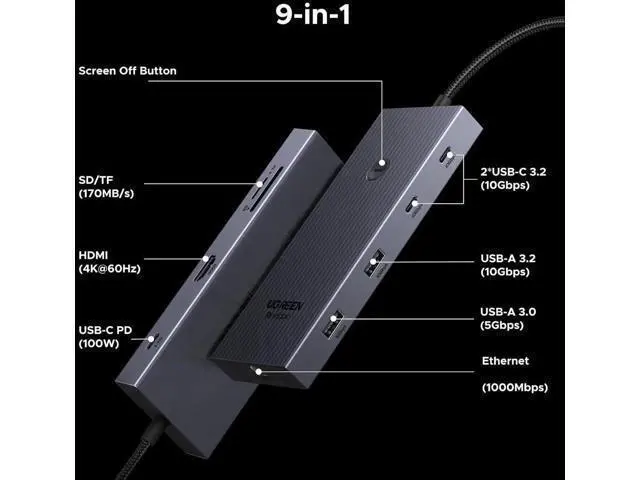 Alt view image 2 of 7 - UGREEN Revodok Pro 9 in 1 USB C Docking Station, Multiport Hub with Gigabit Ethernet, 4K@60Hz HDMI, 100W PD Pass-Through Charging, USB-A Ports, SD & TF Card Reader, Compatible with MacBook M1/M2/M3/M4