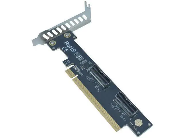 Alt view image 3 of 6 - PCIe 5.0 x16 to 2 Upward MCIO x8 Adapter Card, Support 4 U.2 NVMe SSD Gen5 Storage Card
