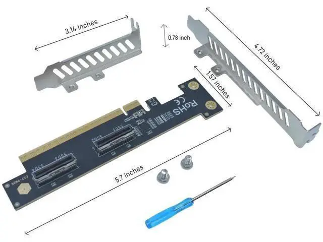 Alt view image 5 of 6 - PCIe 5.0 x16 to 2 Upward MCIO x8 Adapter Card, Support 4 U.2 NVMe SSD Gen5 Storage Card