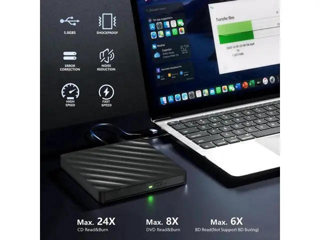 Alt view image 4 of 7 - 5 in 1 Slim External Blu Ray Burner USB3.0 Type-C Optical Drive with SD TF Card Reader & 2 USB Hubs Compatible with Windows XP/7/8/10 Mac OS MacBook Laptop Desktop PC