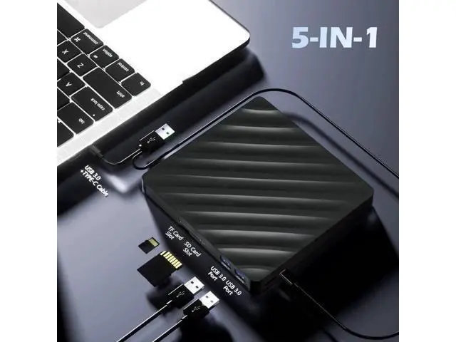 Alt view image 5 of 7 - 5 in 1 Slim External Blu Ray Burner USB3.0 Type-C Optical Drive with SD TF Card Reader & 2 USB Hubs Compatible with Windows XP/7/8/10 Mac OS MacBook Laptop Desktop PC