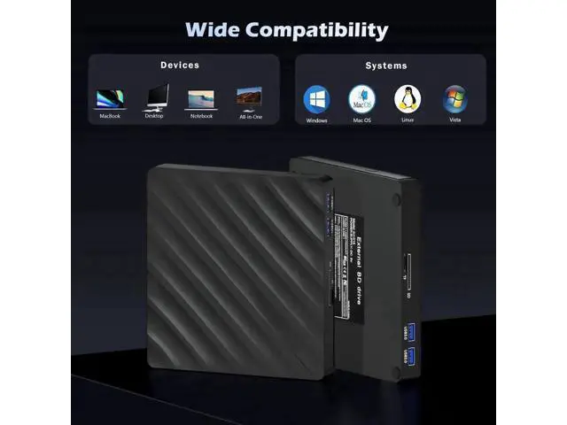 Alt view image 7 of 7 - 5 in 1 Slim External Blu Ray Burner USB3.0 Type-C Optical Drive with SD TF Card Reader & 2 USB Hubs Compatible with Windows XP/7/8/10 Mac OS MacBook Laptop Desktop PC