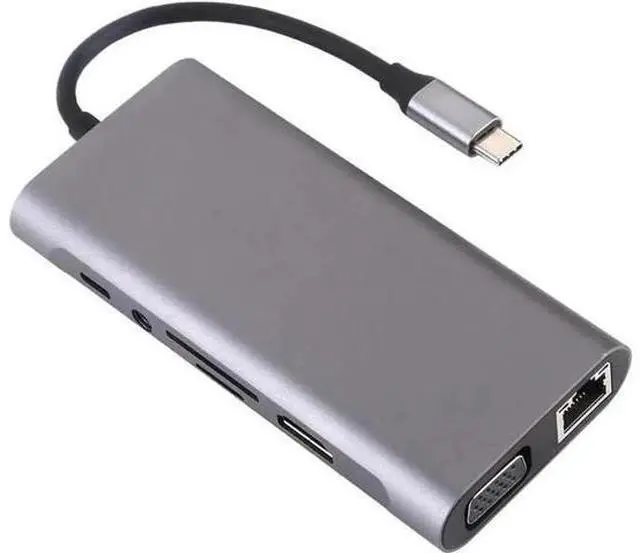 Main image of 11-in-1 Multiport USB C Hub Docking Station, USB C Adapter with Gigabit Ethernet, 4K HDMI, VGA, 100W PD Charging, SD/TF Card Reader, 4×USB3.0, 3.5mm Audio Mic Jack, Compatible with MacBook, Chromebook