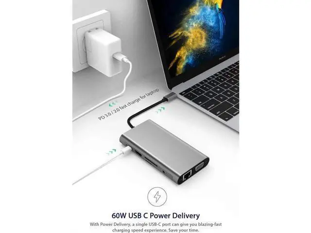 Alt view image 5 of 7 - 11-in-1 Multiport USB C Hub Docking Station, USB C Adapter with Gigabit Ethernet, 4K HDMI, VGA, 100W PD Charging, SD/TF Card Reader, 4×USB3.0, 3.5mm Audio Mic Jack, Compatible with MacBook, Chromebook