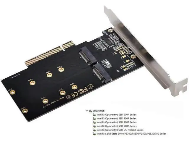Alt view image 2 of 7 - Dual M.2 to PCIe 3.0 X8 Adapter Card for NVME & AHCI SSD