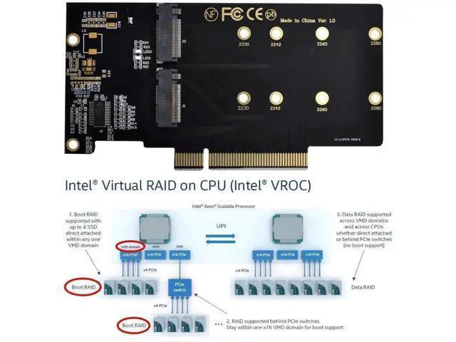 Alt view image 3 of 7 - Dual M.2 to PCIe 3.0 X8 Adapter Card for NVME & AHCI SSD