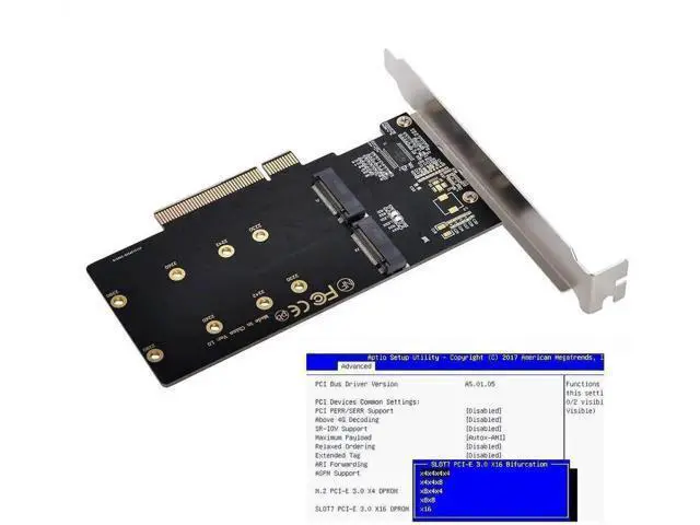 Alt view image 5 of 7 - Dual M.2 to PCIe 3.0 X8 Adapter Card for NVME & AHCI SSD