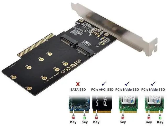 Alt view image 4 of 7 - Dual M.2 to PCIe 3.0 X8 Adapter Card for NVME & AHCI SSD
