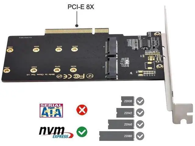 Alt view image 6 of 7 - Dual M.2 to PCIe 3.0 X8 Adapter Card for NVME & AHCI SSD