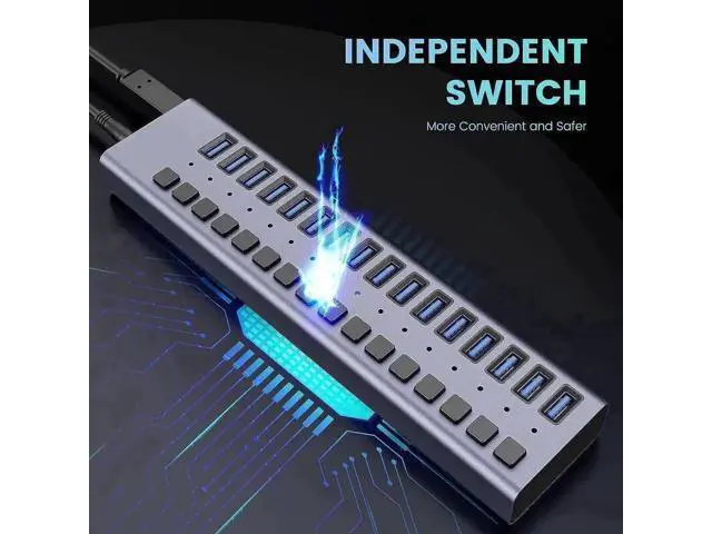 Alt view image 4 of 7 - 16-Port Powered USB 3.0 Hub with Individual LED Switches, Data & Charging Hub for Mac & PC