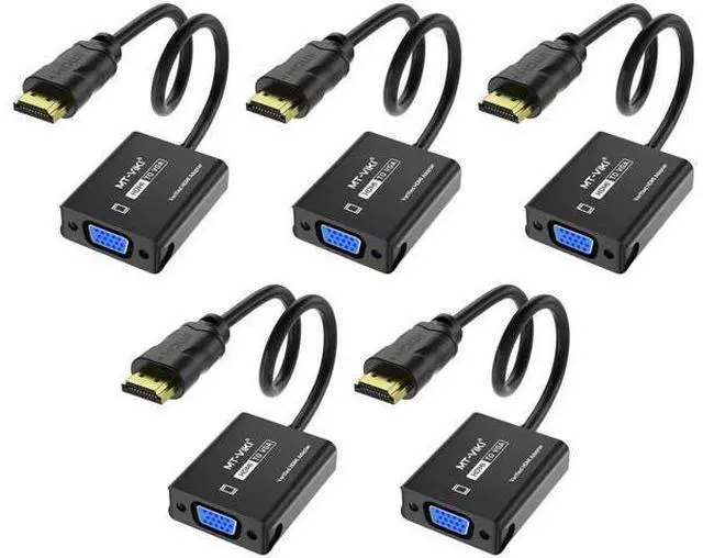 Main image of 5 Pack MT-VIKI Gold-Plated HDMI Male to VGA Female Adapter, Digital HDMI to Analog VGA Video Converter for Laptop PC Monitor Projector HDTV Chromebook Raspberry Pi Roku Xbox