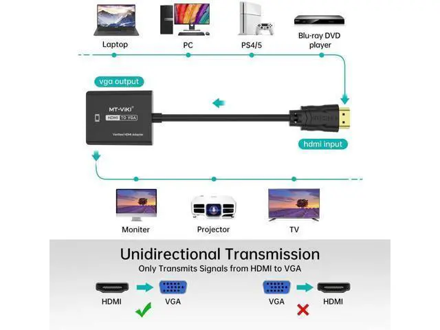Alt view image 3 of 6 - 5 Pack MT-VIKI Gold-Plated HDMI Male to VGA Female Adapter, Digital HDMI to Analog VGA Video Converter for Laptop PC Monitor Projector HDTV Chromebook Raspberry Pi Roku Xbox
