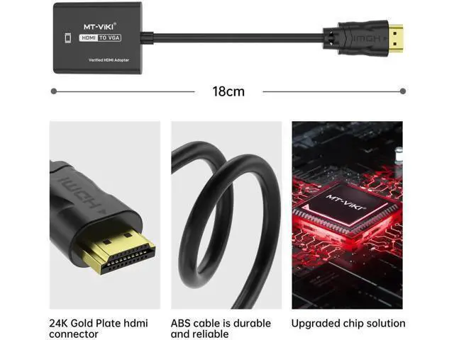 Alt view image 6 of 6 - 5 Pack MT-VIKI Gold-Plated HDMI Male to VGA Female Adapter, Digital HDMI to Analog VGA Video Converter for Laptop PC Monitor Projector HDTV Chromebook Raspberry Pi Roku Xbox