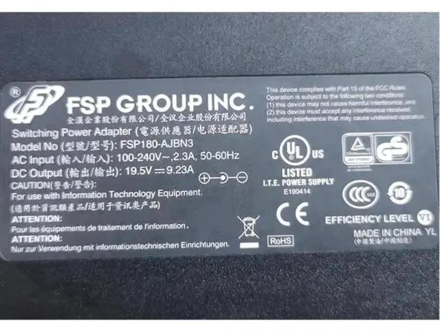 Alt view image 2 of 2 - 180W AC Charger FSP180-AJBN3, 19.5V 9.23A Replacement Power Adapter Compatible with MAG-15, XNE15E19, EVOO EG-LP5-BK, A15-180P1A Gaming Laptops