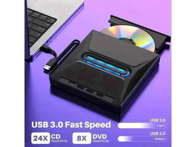 Alt view image 2 of 7 - 6-in-1 External CD DVD Drive, Ultra Slim Portable USB3.0 & Type-C CD/DVD +/-RW Burner with SD Card Reader Hub, Compatible with Laptop PC Windows Linux MacOS