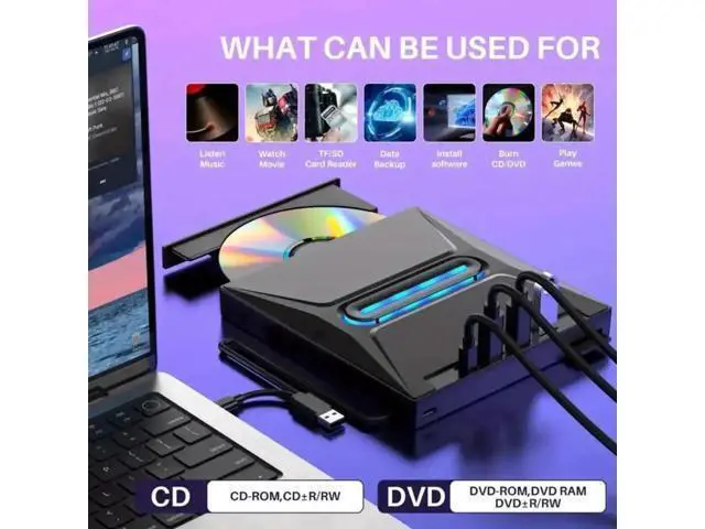 Alt view image 4 of 7 - 6-in-1 External CD DVD Drive, Ultra Slim Portable USB3.0 & Type-C CD/DVD +/-RW Burner with SD Card Reader Hub, Compatible with Laptop PC Windows Linux MacOS