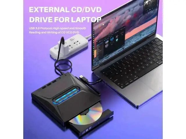 Alt view image 3 of 7 - 6-in-1 External CD DVD Drive, Ultra Slim Portable USB3.0 & Type-C CD/DVD +/-RW Burner with SD Card Reader Hub, Compatible with Laptop PC Windows Linux MacOS