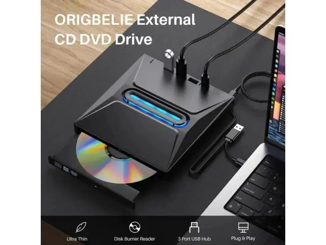 Alt view image 6 of 7 - 6-in-1 External CD DVD Drive, Ultra Slim Portable USB3.0 & Type-C CD/DVD +/-RW Burner with SD Card Reader Hub, Compatible with Laptop PC Windows Linux MacOS