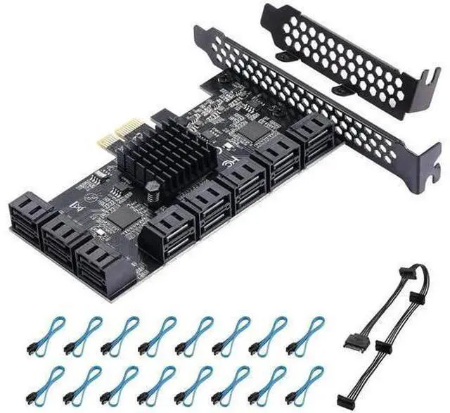 Main image of 16 Port PCIe SATA 3.0 Expansion Controller Card, 6Gbps AHCI SATA Adapter Card Bootable as System Drive, ASM1064 + JMB575 Chipset, Compatible with PCIe X1/X4/X8/X16 Slots, Non-Hardware RAID