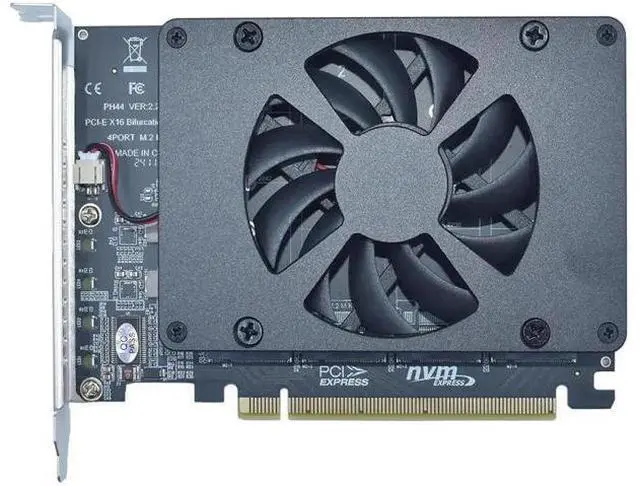 Main image of PCIe 4.0 x16 4-Port M.2 NVMe Expansion Card with Ultra Quiet DC Brushless Cooling Fan, M Key M.2 SSD Adapter Supports 2230/2242/2260/2280 NVMe Drives for Desktop Workstation NAS Storage Upgrade