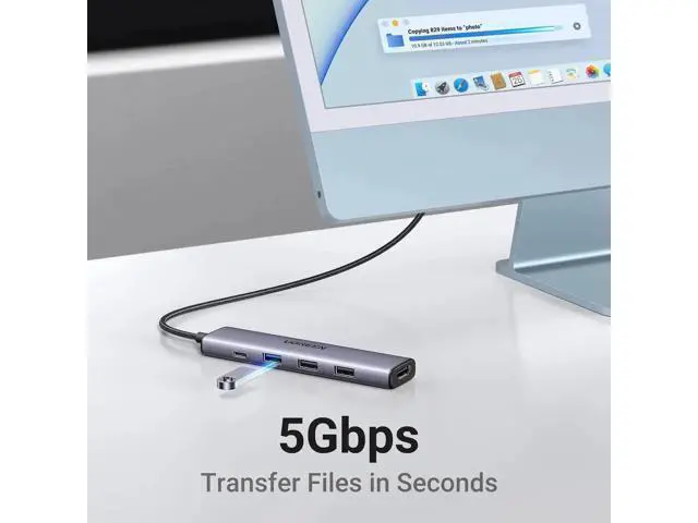 Alt view image 2 of 5 - UGREEN Revodok 105 5-in-1 USB C Multiport Hub, USB C Dongle with 4K HDMI, 100W PD Pass-Through, 3 USB-A Data Ports Compatible with MacBook Pro/Air, iPad Pro, iMac, iPhone 16 Pro/Pro Max, Dell XPS, Len