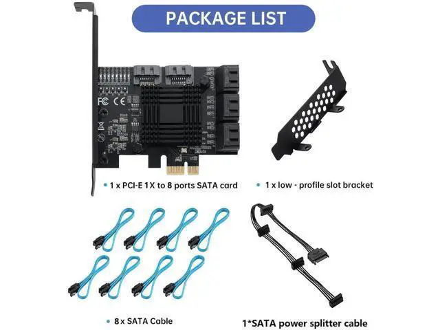 Alt view image 2 of 5 - 8 Port PCIe x1 SATA 3.0 Expansion Card with ASM1064+JMB575 Chips, PCI Express SATA III Controller Adapter, Includes 8 SATA Data Cables & Low Profile Bracket for Desktop HDD SSD NAS