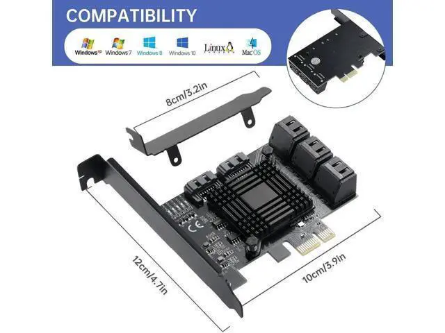 Alt view image 3 of 5 - 8 Port PCIe x1 SATA 3.0 Expansion Card with ASM1064+JMB575 Chips, PCI Express SATA III Controller Adapter, Includes 8 SATA Data Cables & Low Profile Bracket for Desktop HDD SSD NAS