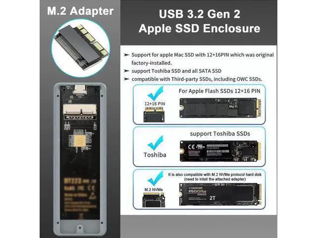 Alt view image 4 of 7 - USB 3.2 Gen2 Type-C SSD Enclosure for 12+16 Pin Apple SSD, Dual-Purpose Adapter Case for 2013-2017 MacBook Air/Pro/Mac Pro/iMac, Comes with Extra M.2 NVMe Adapter