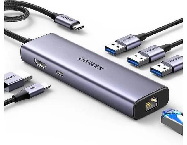 Main image of UGREEN Revodok 6 in 1 USB C Multiport Hub with Gigabit Ethernet, 4K HDMI, 100W PD Pass-Through, USB-A Data Ports, USB C Dongle Compatible with Mac M1/M2/M3, iPad, iPhone 16 Pro/Pro Max, Steam Deck, XP