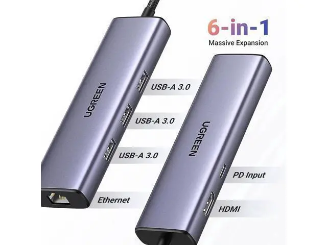Alt view image 5 of 6 - UGREEN Revodok 6 in 1 USB C Multiport Hub with Gigabit Ethernet, 4K HDMI, 100W PD Pass-Through, USB-A Data Ports, USB C Dongle Compatible with Mac M1/M2/M3, iPad, iPhone 16 Pro/Pro Max, Steam Deck, XP