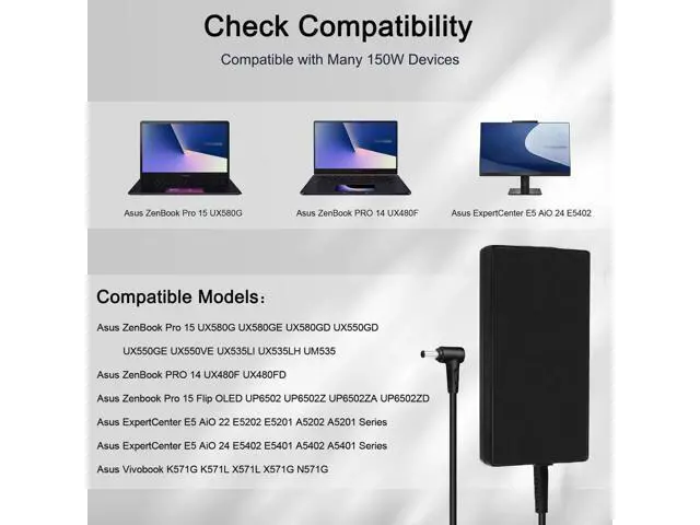 Alt view image 4 of 5 - 150W Laptop Charger AC Adapter 4.5*3.0mm Tip Compatible with ASUS Zenbook Pro 14/15/17, Vivobook Pro 14/15/16/14X/16X, OEM ADP-150CH D A18-150P1A
