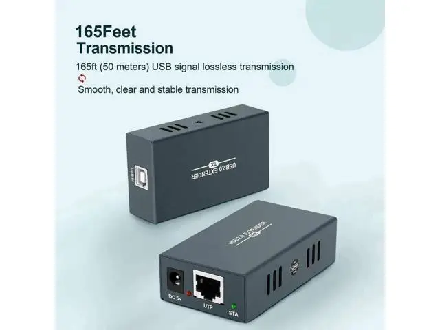 Alt view image 2 of 7 - USB Over Ethernet Extender Kit 165FT, 4-Port USB 2.0 Hub Extension via Single Cat5e/Cat6/Cat7 Cable Up to 50 Meters, Plug and Play No Driver Required USB RJ45 LAN Signal Extender