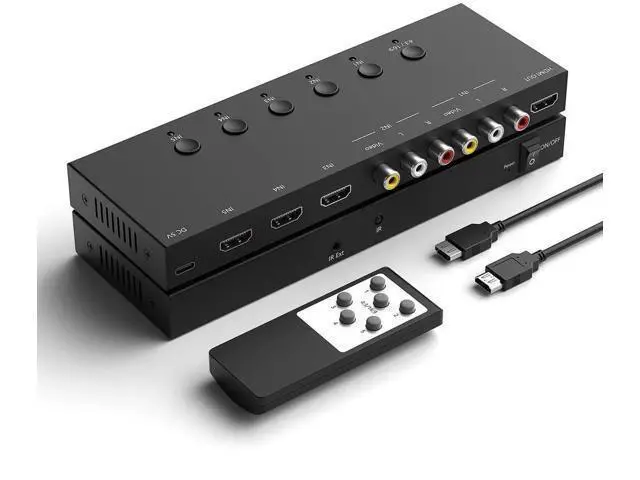 Alt view image 6 of 7 - 2-Way RCA AV to HDMI Converter with 3-Port HDMI 2.0 Switch 2-in-1 Combo Adapter, 4:3/16:9 Aspect Ratio Adjustable for Retro Consoles & Modern Game Players