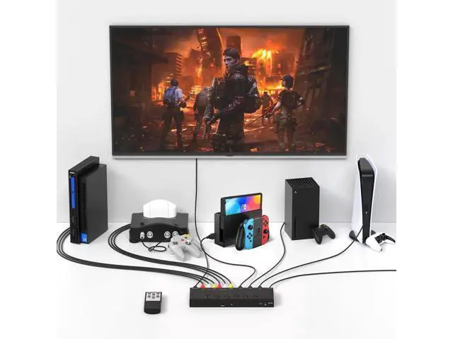 Alt view image 7 of 7 - 2-Way RCA AV to HDMI Converter with 3-Port HDMI 2.0 Switch 2-in-1 Combo Adapter, 4:3/16:9 Aspect Ratio Adjustable for Retro Consoles & Modern Game Players