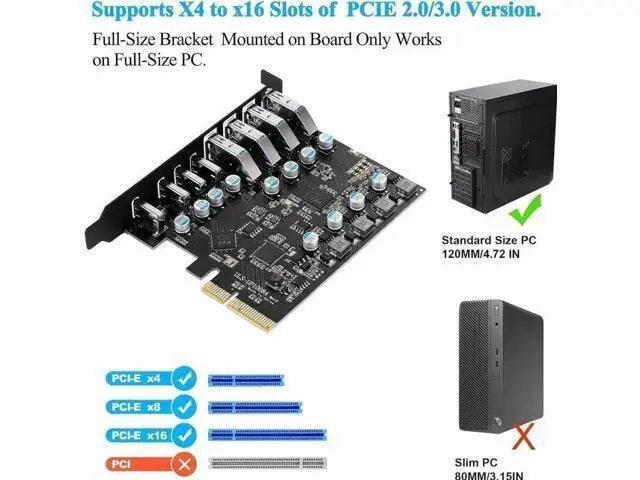 Alt view image 2 of 6 - 10Gbps PCIe USB 3.2 Expansion Card, 8-Port PCI Express Adapter with 4 USB-A & 4 USB-C 3.2 Ports, Desktop PCI-E Add-On Card Supports Windows 7/8/10/XP & Mac OS 10.8.2 and Above
