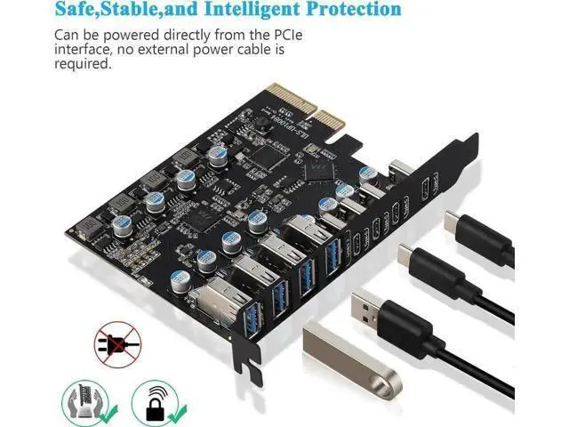 Alt view image 3 of 6 - 10Gbps PCIe USB 3.2 Expansion Card, 8-Port PCI Express Adapter with 4 USB-A & 4 USB-C 3.2 Ports, Desktop PCI-E Add-On Card Supports Windows 7/8/10/XP & Mac OS 10.8.2 and Above