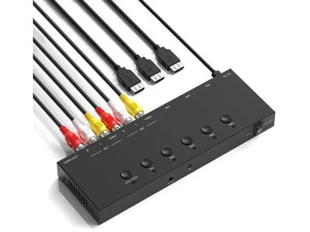 Alt view image 3 of 7 - 2-Way RCA AV to HDMI Converter with 3-Port HDMI 2.0 Switch 2-in-1 Combo Adapter, 4:3/16:9 Aspect Ratio Adjustable for Retro Consoles & Modern Game Players