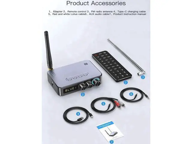 Alt view image 2 of 6 - 4-in-1 Bluetooth 5.1 Audio Transmitter Receiver Adapter, Low Latency Wireless Converter with Optical/AUX/RCA/6.5mm Mic Port, NFC & FM Radio Function for TV, Home Party & KTV