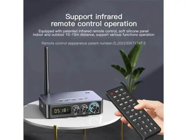 Alt view image 5 of 6 - 4-in-1 Bluetooth 5.1 Audio Transmitter Receiver Adapter, Low Latency Wireless Converter with Optical/AUX/RCA/6.5mm Mic Port, NFC & FM Radio Function for TV, Home Party & KTV