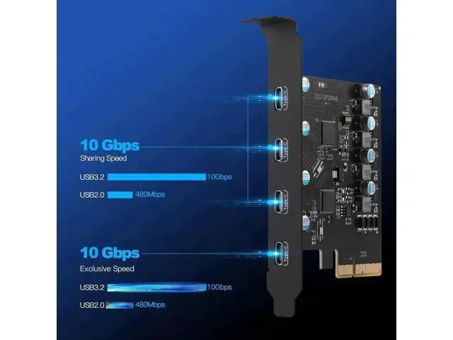 Alt view image 3 of 5 - PCIe Gen3 x2 USB 3.2 Gen2 Expansion Card with ASM3142 Chip, PCI Express to 4-Port USB-C Internal Hub Controller Adapter, 10Gbps Super Speed, Supports Multiple INs for Desktop PC Windows & Linux