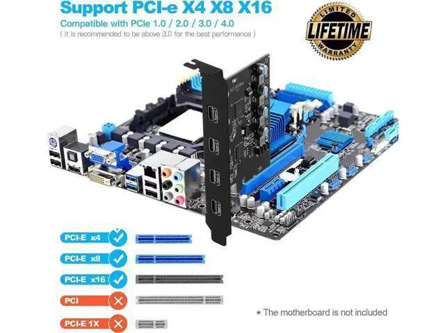 Alt view image 4 of 5 - PCIe Gen3 x2 USB 3.2 Gen2 Expansion Card with ASM3142 Chip, PCI Express to 4-Port USB-C Internal Hub Controller Adapter, 10Gbps Super Speed, Supports Multiple INs for Desktop PC Windows & Linux