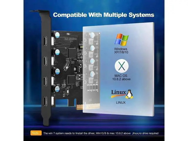 Alt view image 5 of 5 - PCIe Gen3 x2 USB 3.2 Gen2 Expansion Card with ASM3142 Chip, PCI Express to 4-Port USB-C Internal Hub Controller Adapter, 10Gbps Super Speed, Supports Multiple INs for Desktop PC Windows & Linux