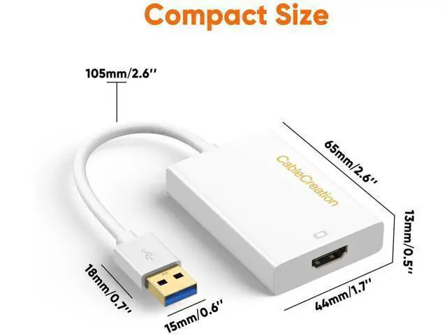 Alt view image 3 of 7 - USB 3.0 to HDMI Adapter with Built-in DisplayLink Chip, External USB Graphics Video Converter, 1080P Full HD Multi-Monitor Extender, White, Compatible with Windows 7/8/8.1/10 & MacOS