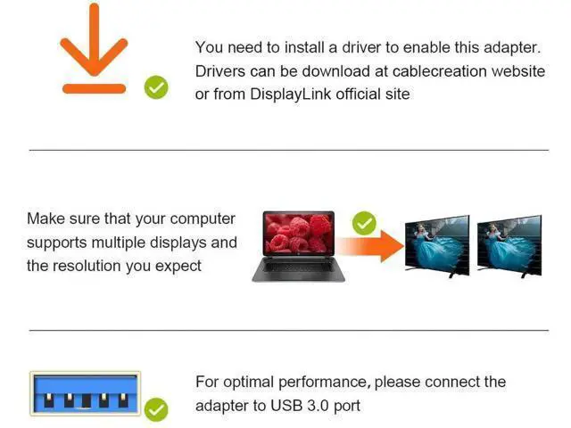 Alt view image 7 of 7 - USB 3.0 to HDMI Adapter with Built-in DisplayLink Chip, External USB Graphics Video Converter, 1080P Full HD Multi-Monitor Extender, White, Compatible with Windows 7/8/8.1/10 & MacOS